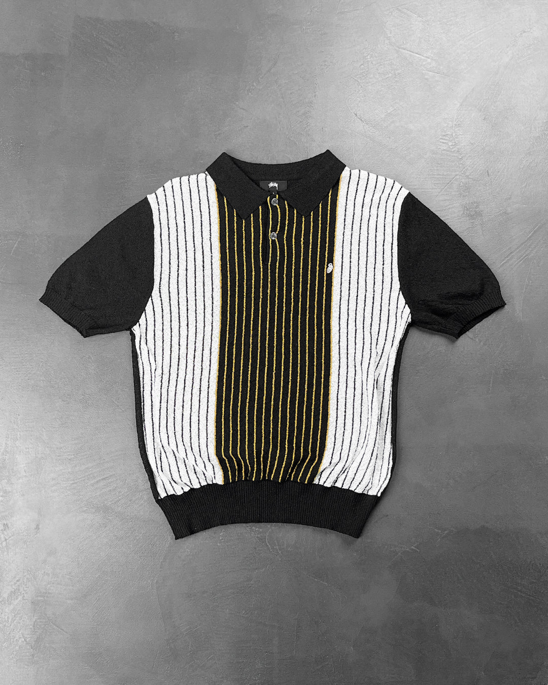 STUSSY Textured SS Polo Sweater Black Stripe