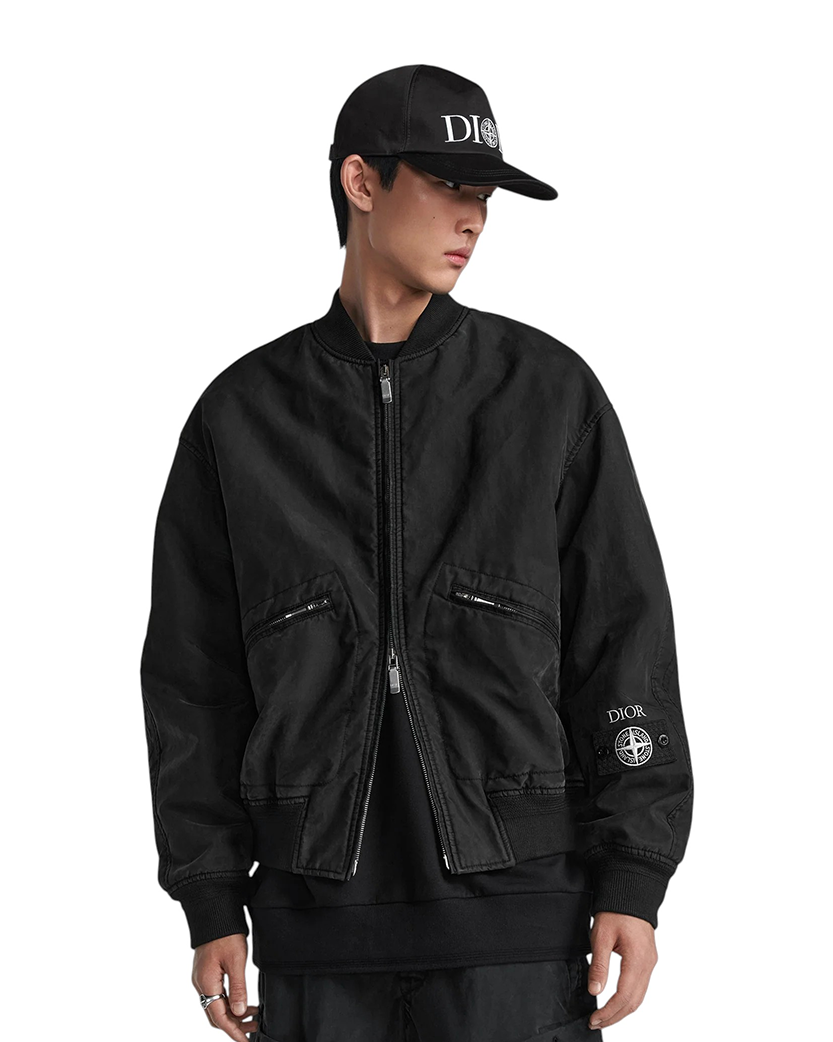 Stone Island x Dior Habotai Silk Blend Bomber Jacket Black SI0234-BK