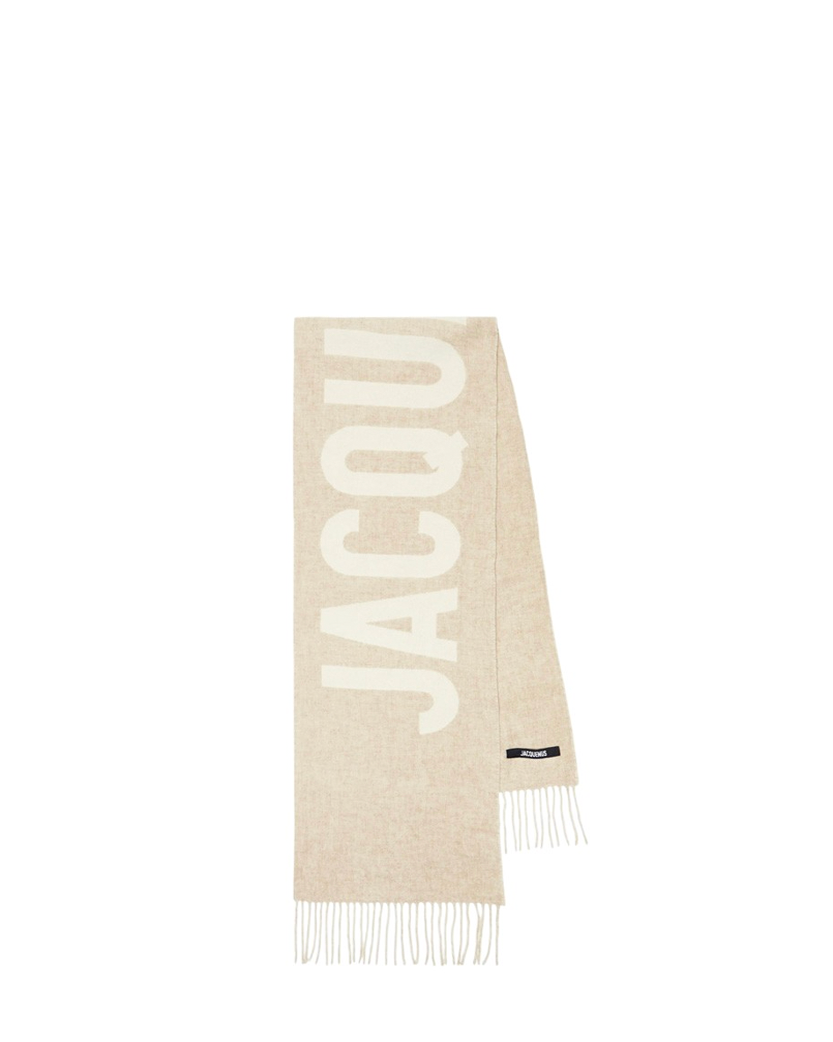 Jacquemus Logo Jacquard Fringed Edge Scarf Beige