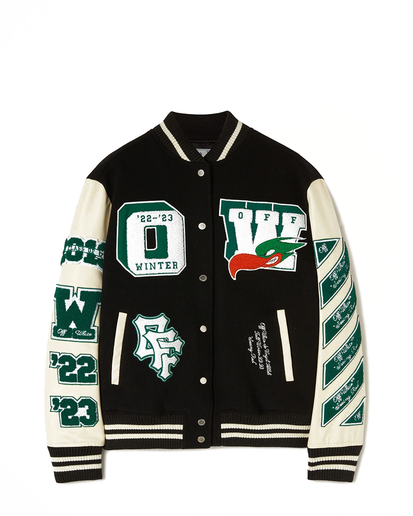 Off-White Embroidered Patches Varsity Jacket Black/Green