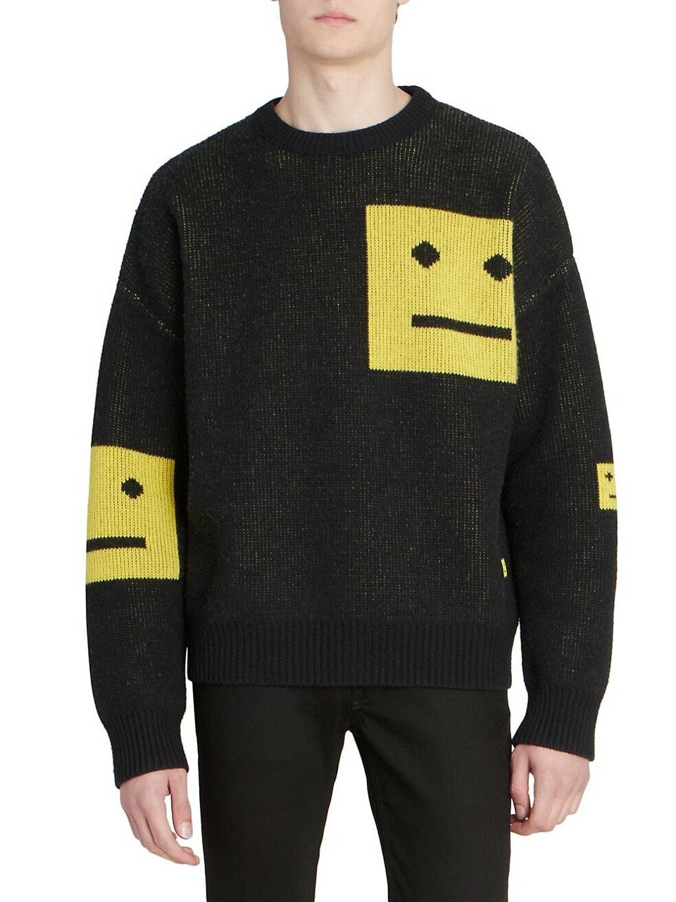 Acne Studios Animation Pop Face Crewneck Sweater Black Yellow