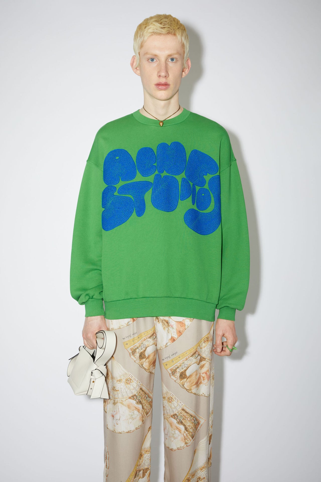 Acne Studios Crew neck bubble logo sweater Electric Green