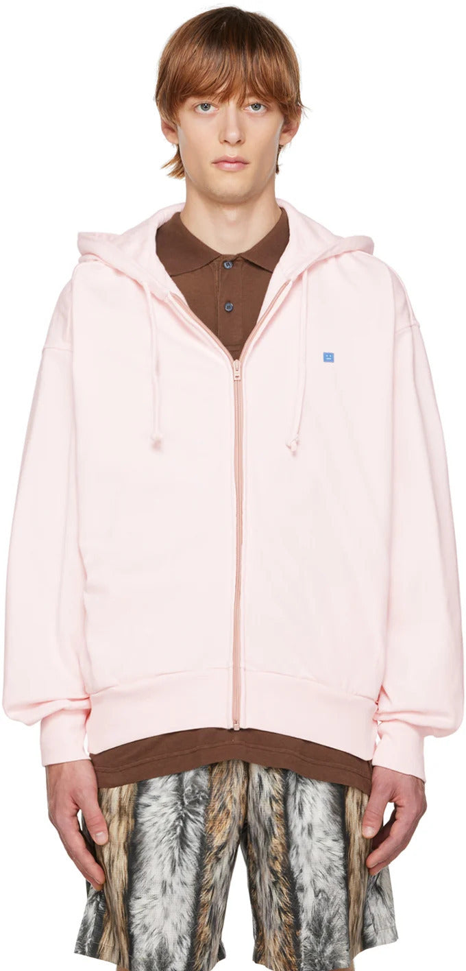 Acne Studios Color Face Patch Zip Hoodie Pink