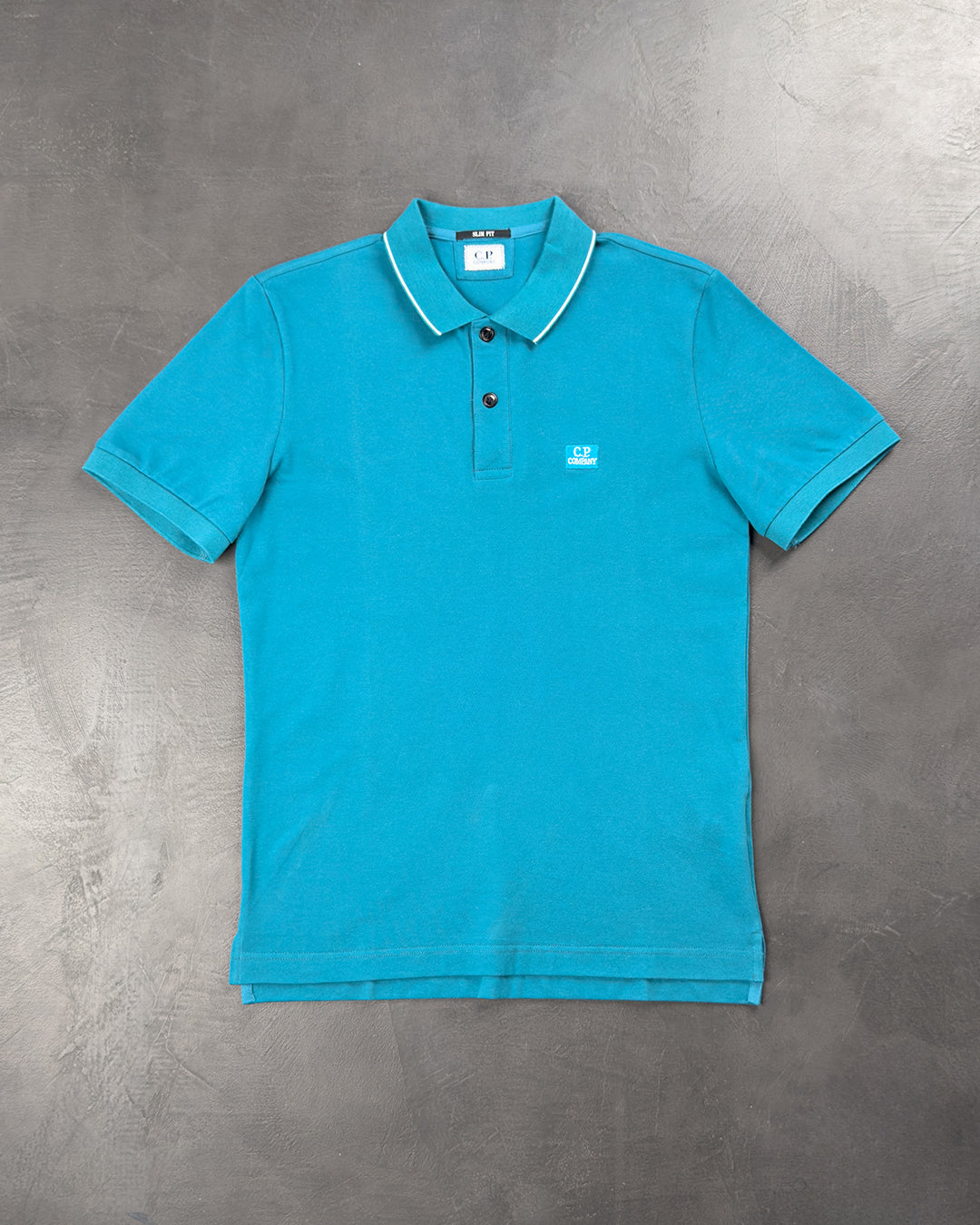 C.P. Company Stretch Piquet Regular Striped Collar Polo Shirt Peacock Green