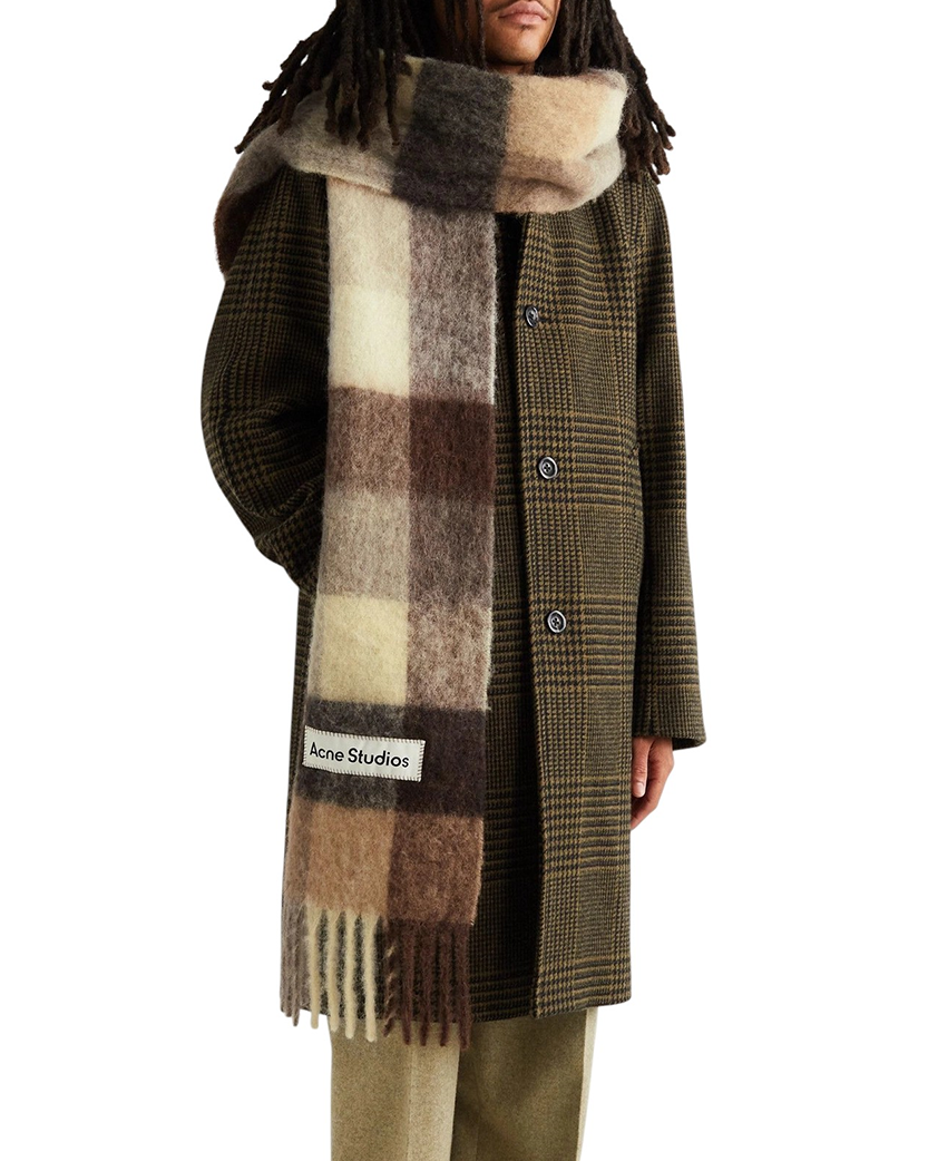 Acne Studios Checked Wool Fringe Scarf Dark Brown/White/Brown