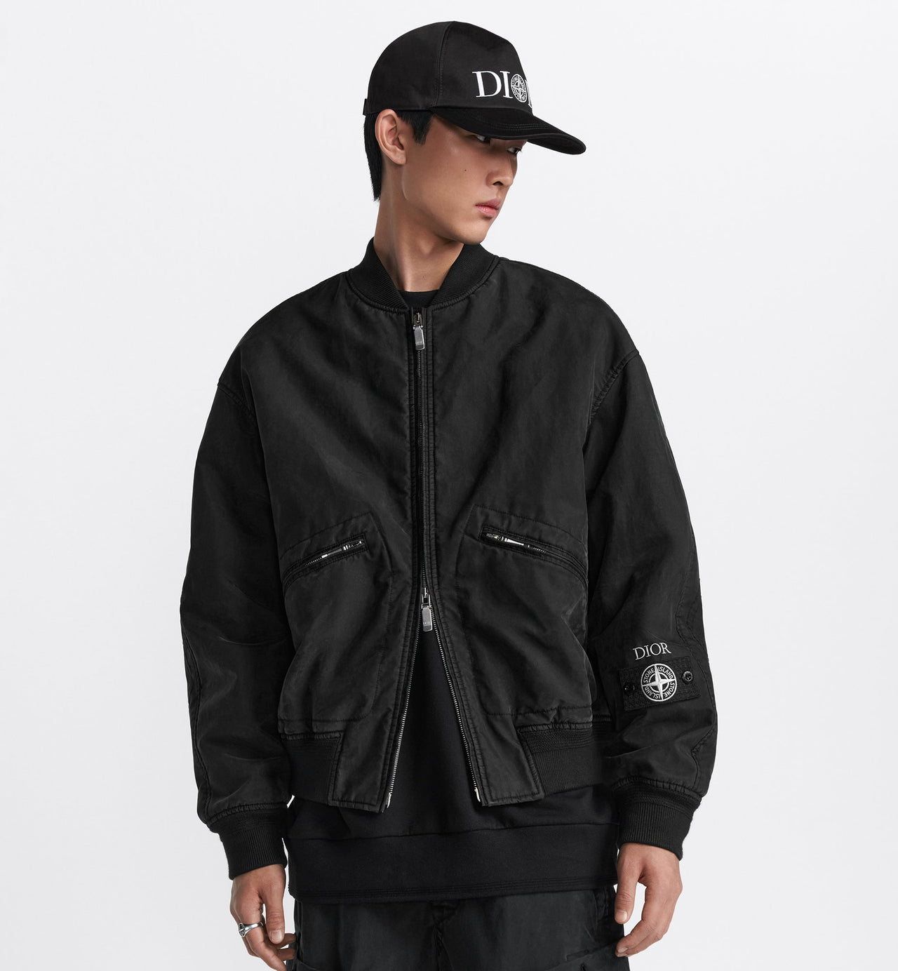 Stone Island x Dior Habotai Silk Blend Bomber Jacket Black SI0234-BK