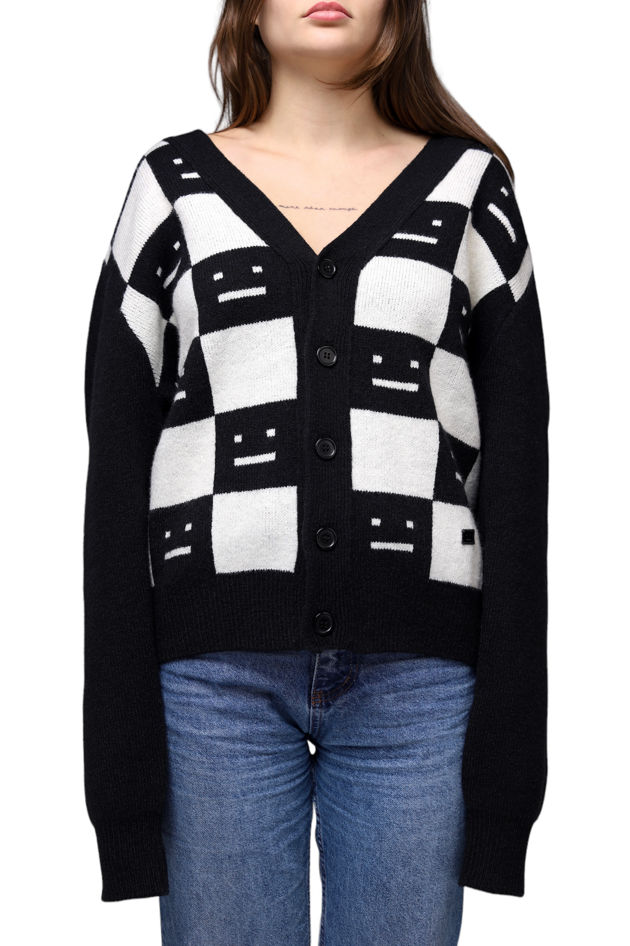 Acne Studios Face Maglia wool cardigan Black/White