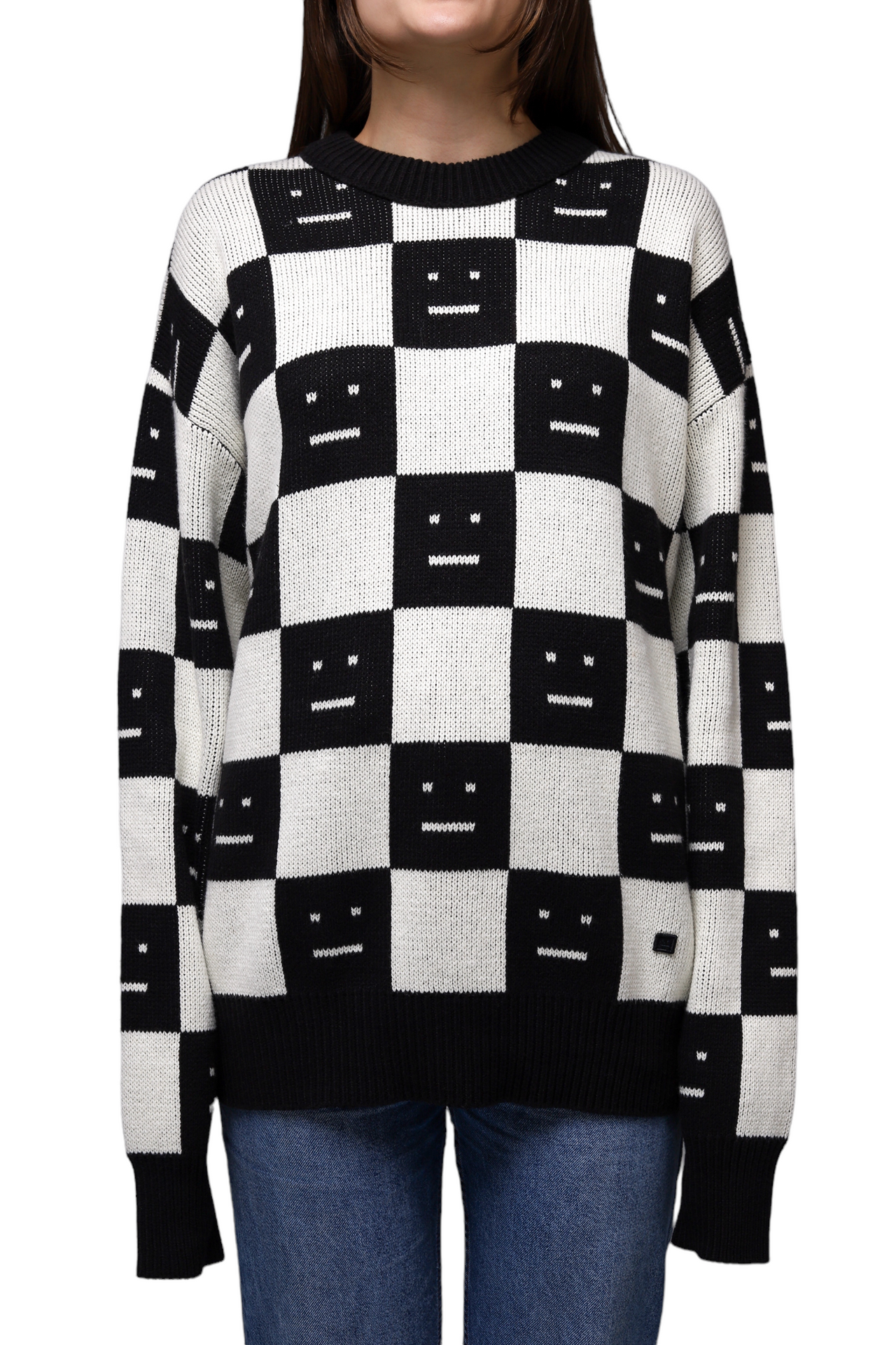 Acne Studios Face Maglia jacquard wool sweater Black/White