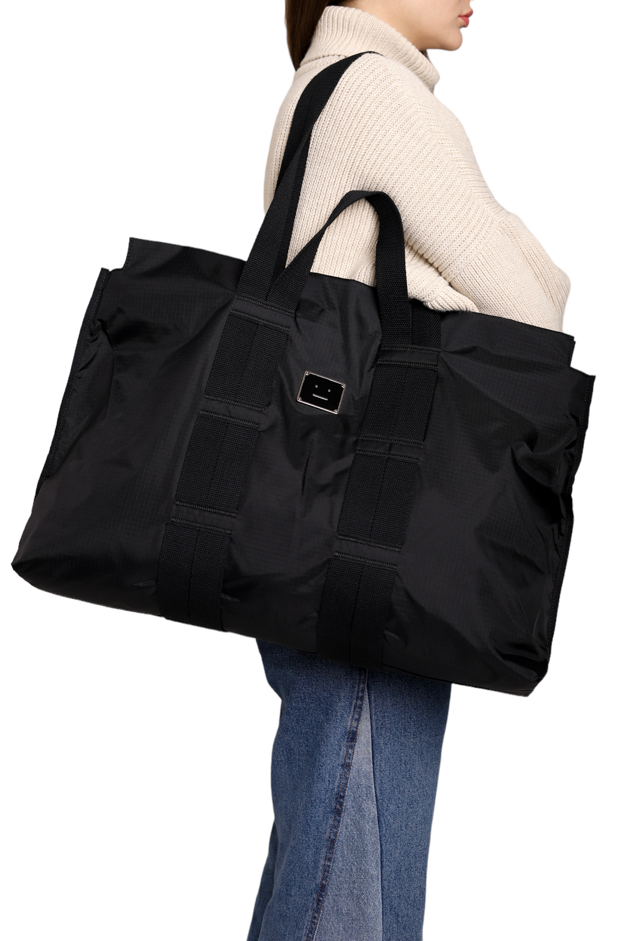 Acne Studios Arvid Plaque Face Tote Bag Black