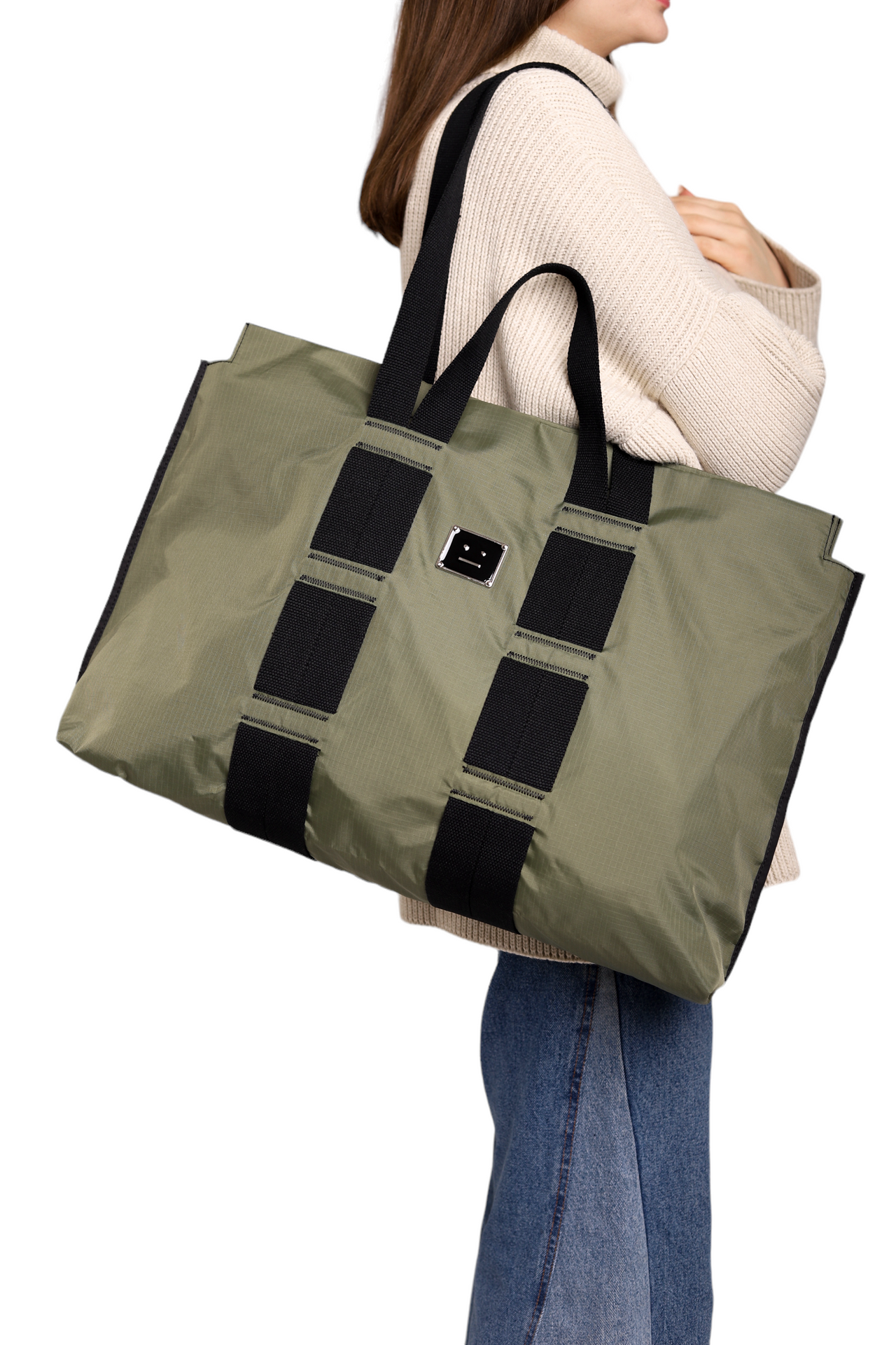 Acne Studios Arvid Plaque Face Tote Bag Khaki Green