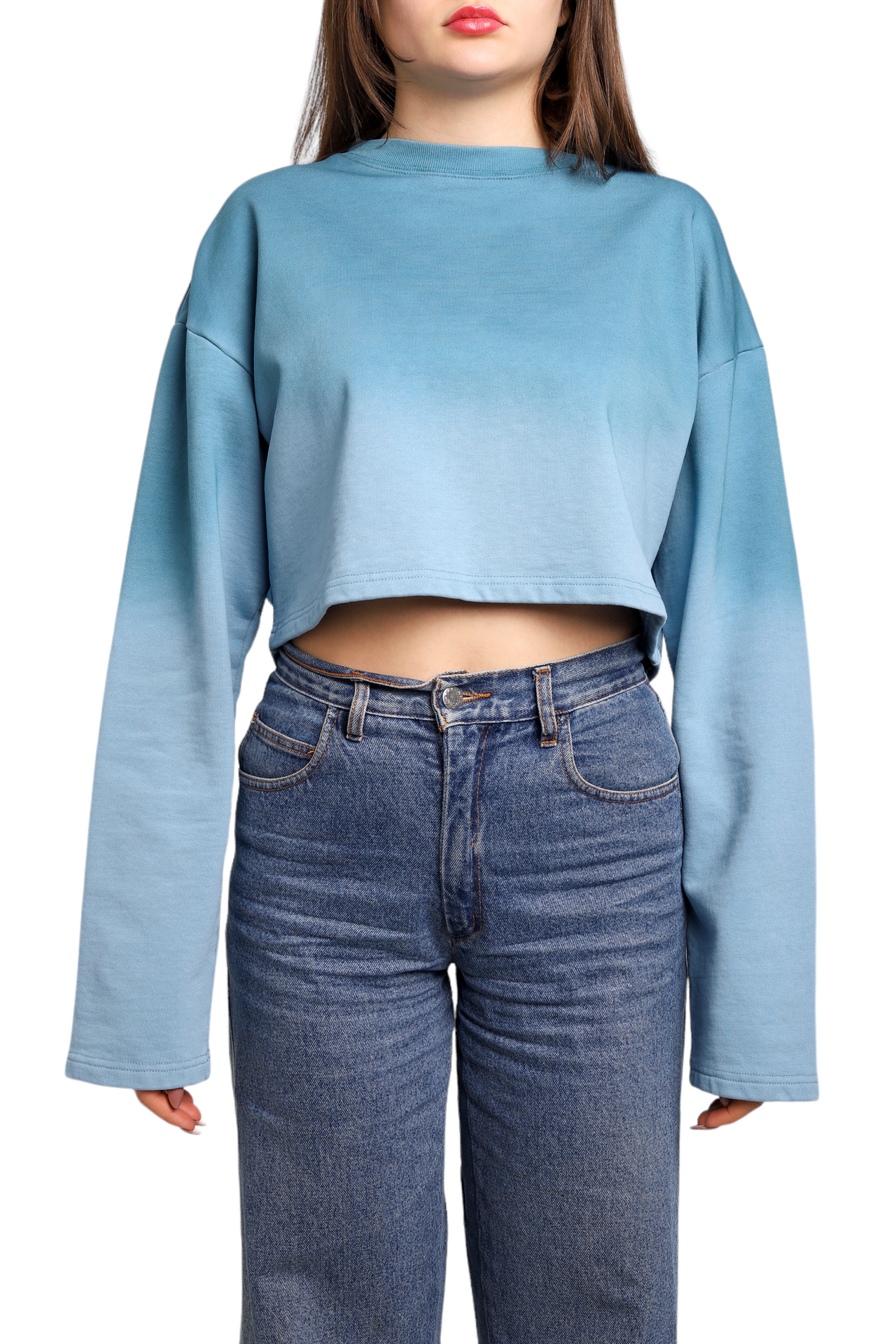 Acne Studios Sprayed Cropped Cotton Sweatshirt Aqua Blue