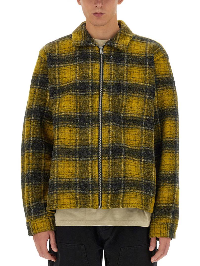 STUSSY Wool Plaid Zip Shirt Yellow