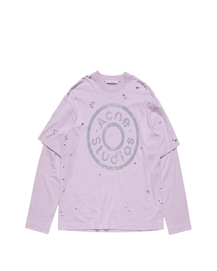 Acne Studios Distressed Logo Print Layered Long Sleeve Faded Purple