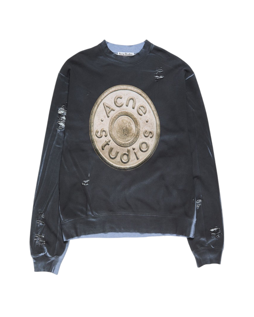 Acne Studios Button Logo Distressed Sweatshirt Black