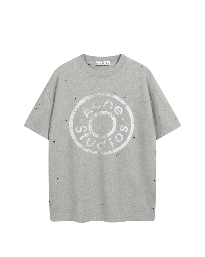 Acne Studios Distressed Logo Print T-Shirt Light Grey