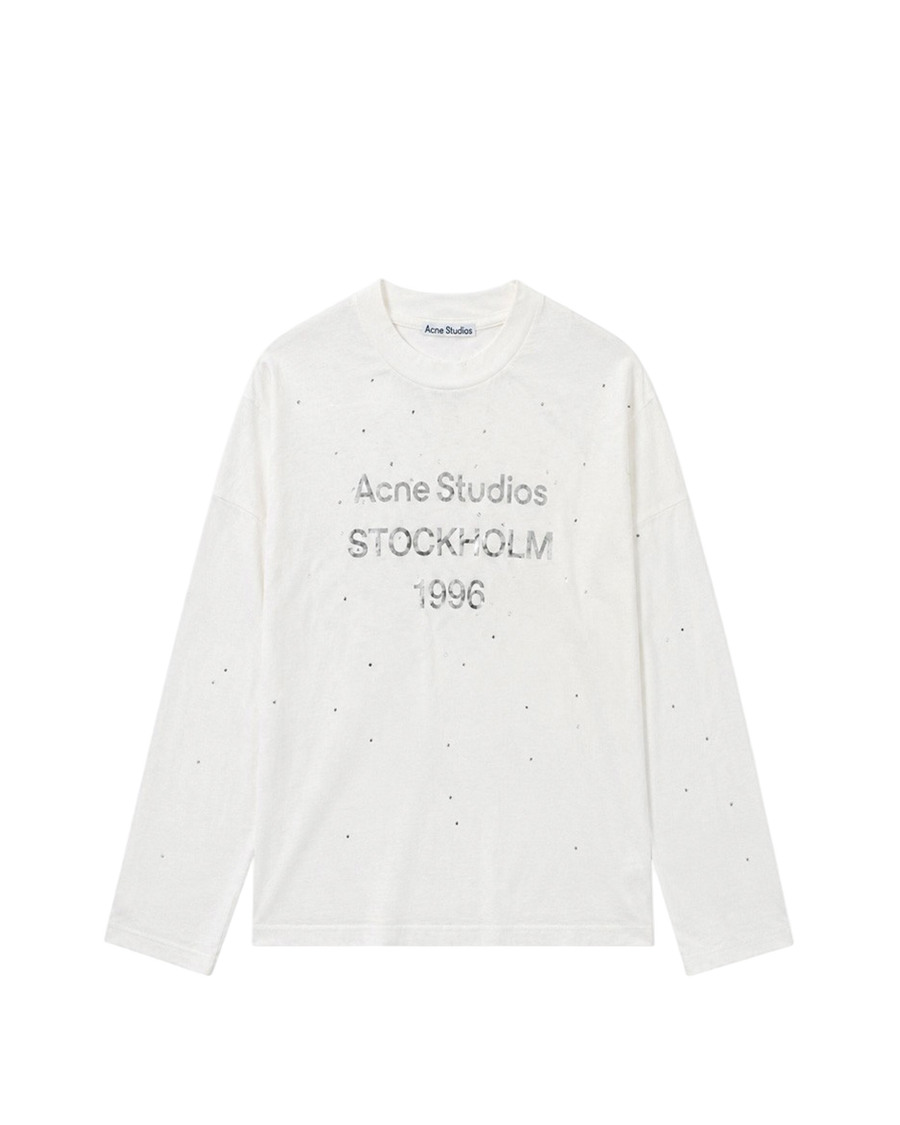 Acne Studios Rhinestone Logo Long Sleeve Optic White