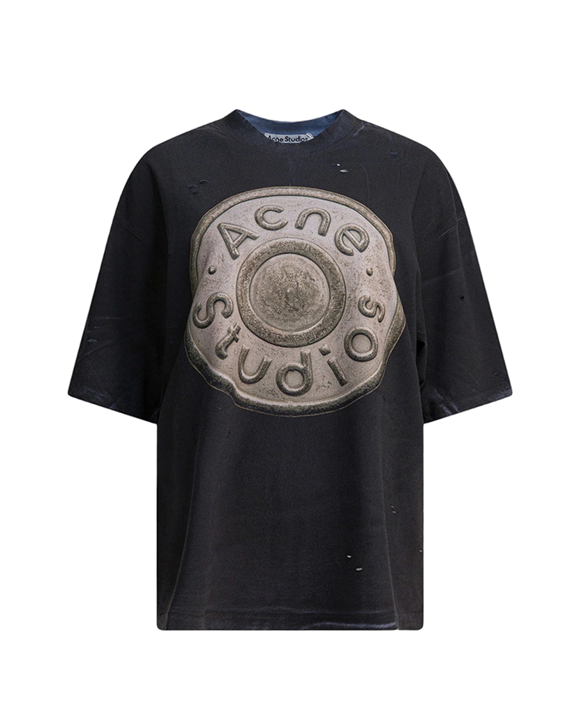 Acne Studios Button Logo Distressed T-Shirt Black