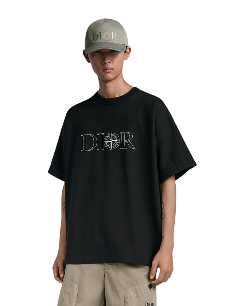 SI x Dior Cotton Jersey White Logo T-Shirt Black SI0216-BK