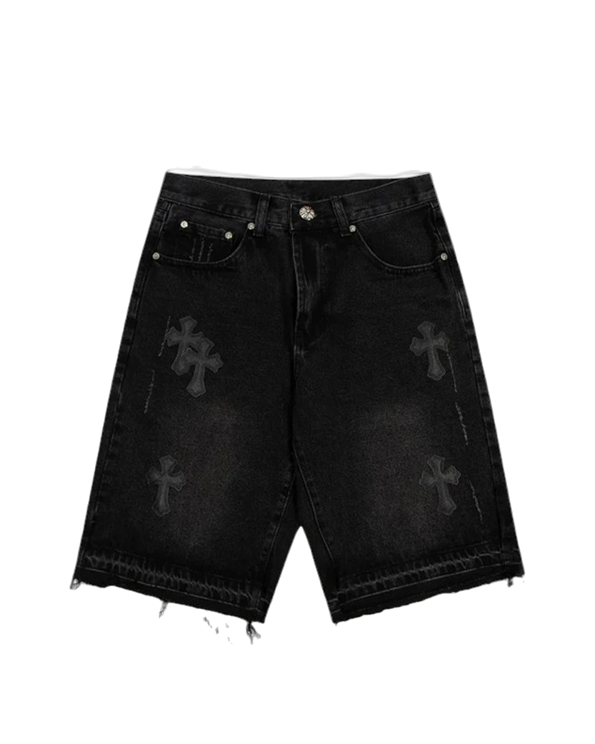 Chrome Hearts Denim Shorts with Black Cross Black CH145-BK