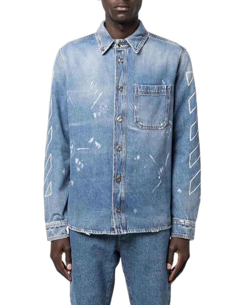 Off-White Diag Outline Paint Denim Shirt Blue