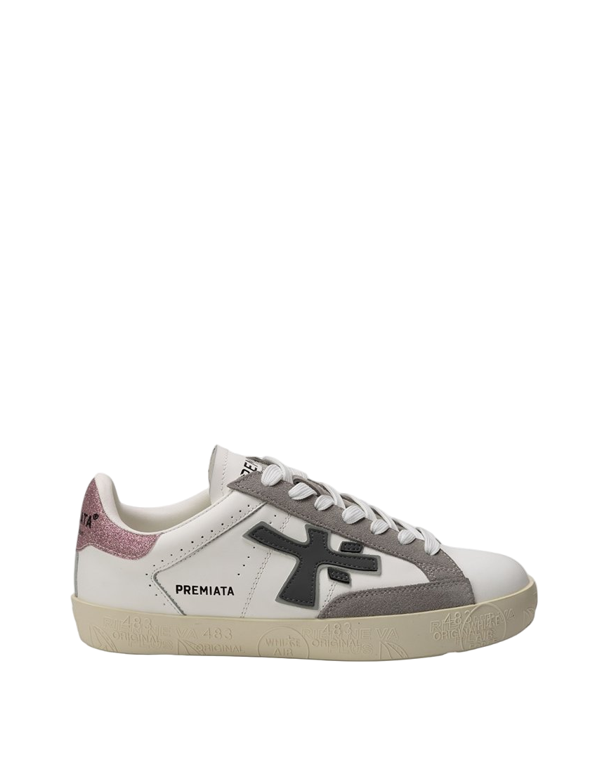 Premiata Stevend Sneakers White/Grey with Pink Tail