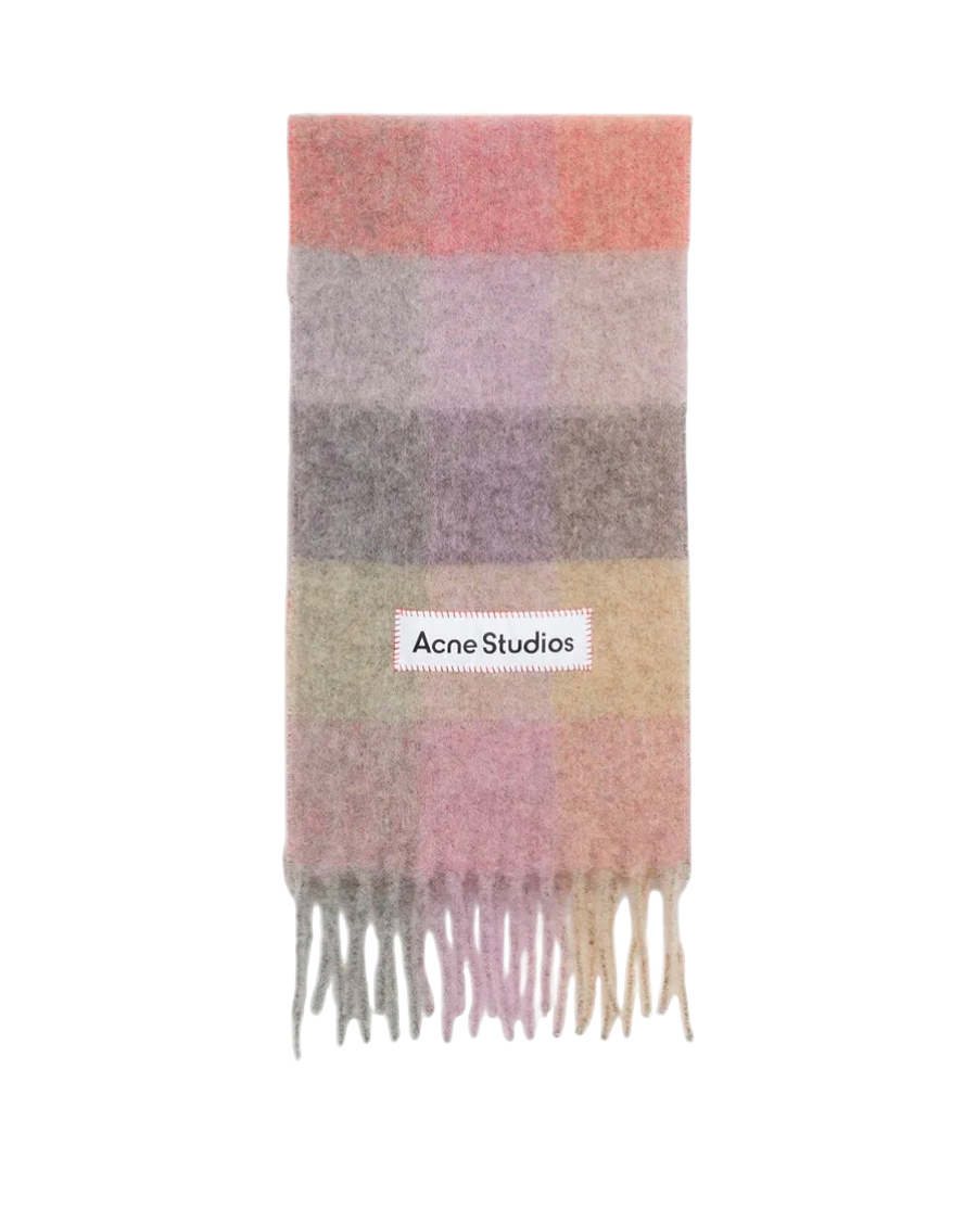 Acne Studios Checked Wool Fringe Scarf Fuchsia/Lilac/Pink
