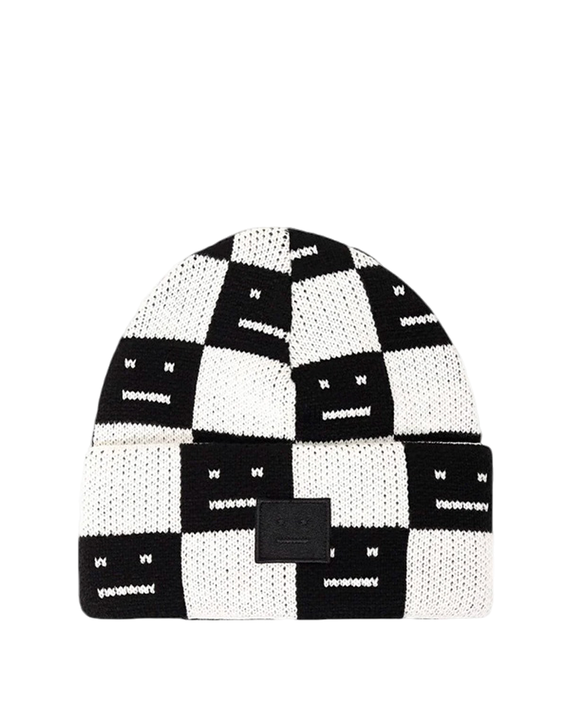 Acne Studios Rib knit beanie hat Black/oatmeal