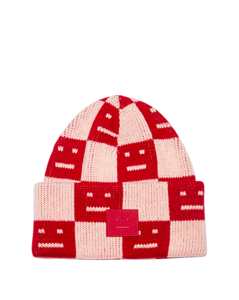 Acne Studios Rib knit beanie hat Deep red/faded pink