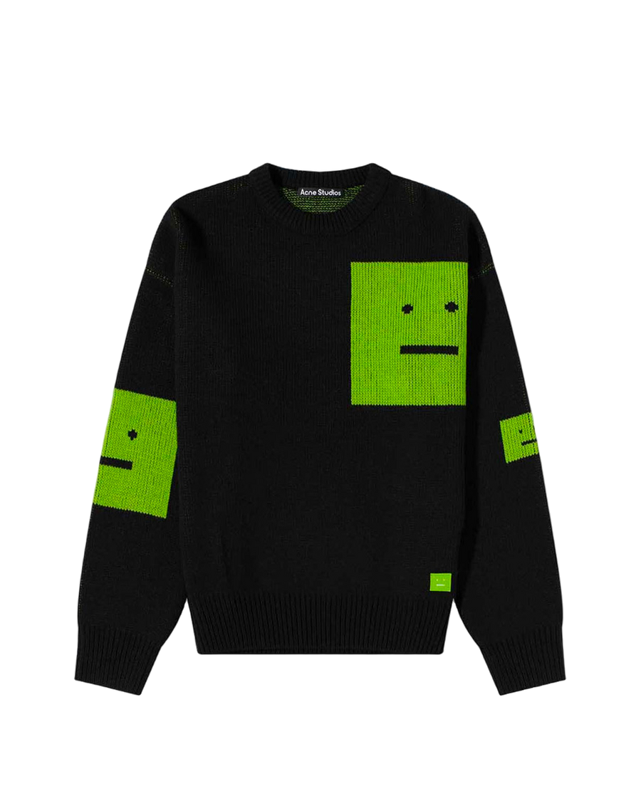 Acne Studios Animation Pop Face Crewneck Sweater Black Green