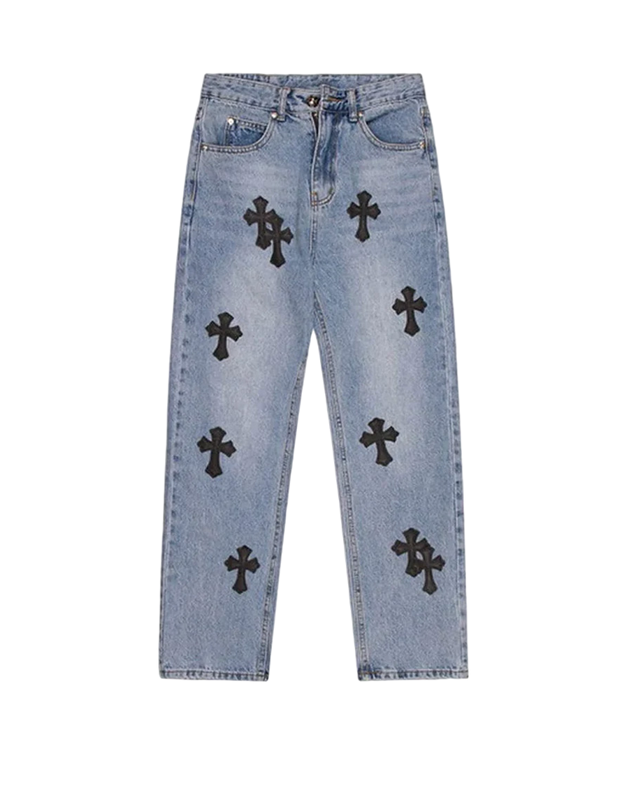 Chrome Hearts Jeans with Black Cross Blue CH122-BL
