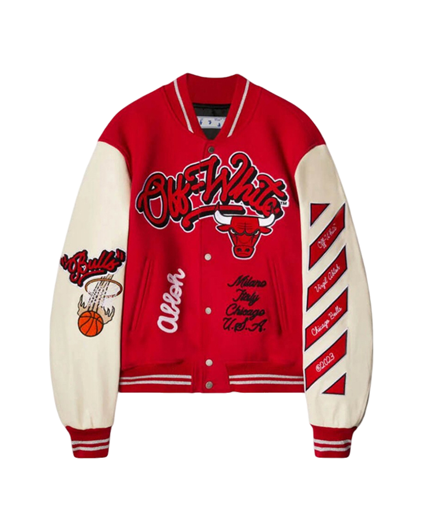Off-White c/o Chicago Bulls Varsity Jacket Red
