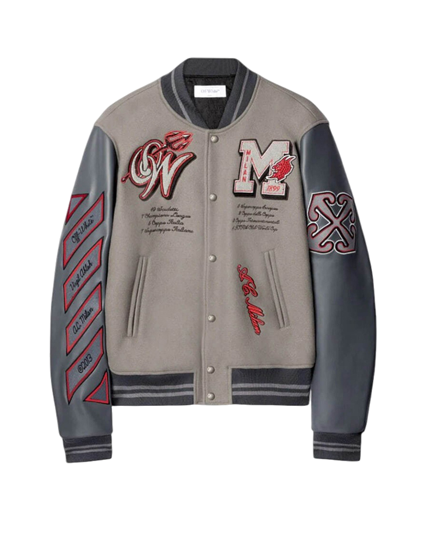 Off-White c/o AC Milan Logo Varsity Jacket Grey