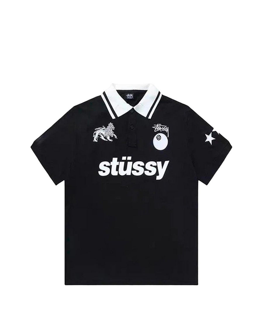 STUSSY Football Polo T-Shirt Black