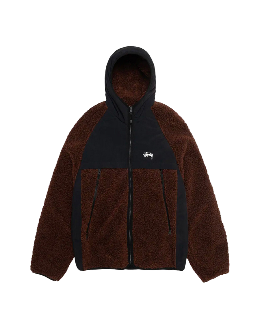 STUSSY Sherpa Paneled Hooded Jacket Brown