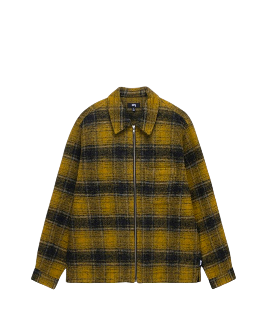 STUSSY Wool Plaid Zip Shirt Yellow