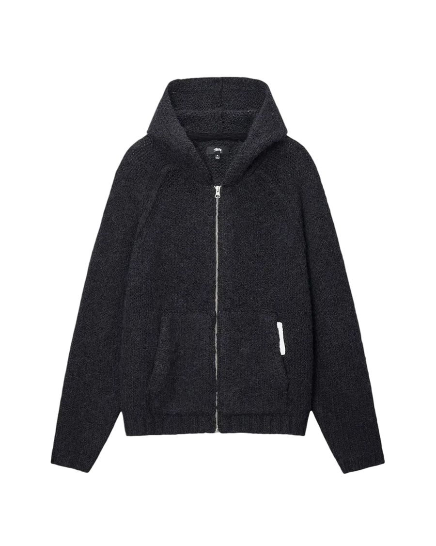 STUSSY Chunky Knit Zip Hoodie Black