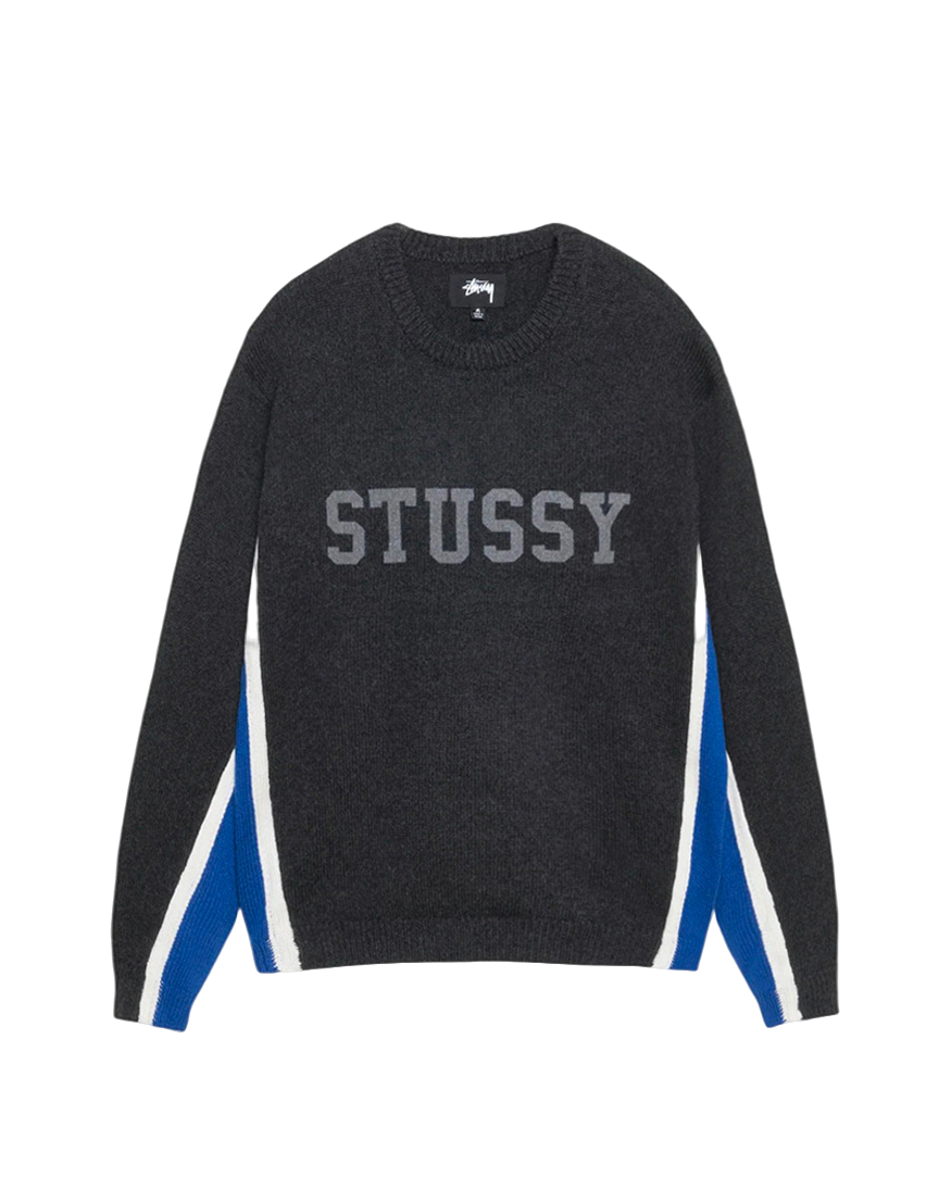 STUSSY Contrast Stripe Crew Charcoal