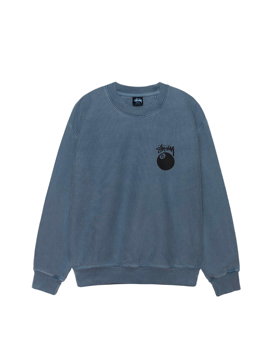 STUSSY 8 Ball Crew Pigment Dyed Washed Blue