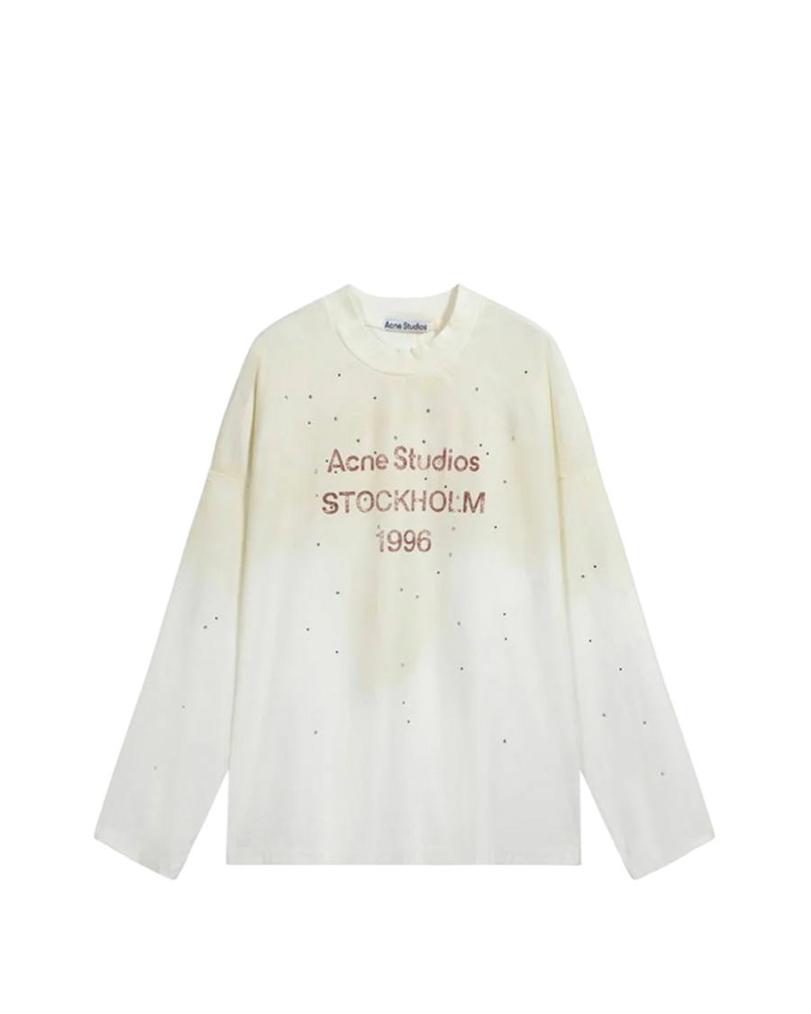 Acne Studios Stamp Logo Rhinestones Long Sleeve Dusty White