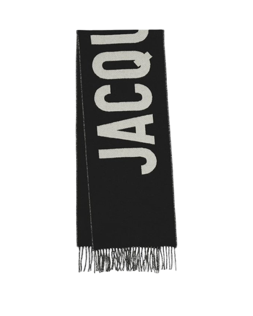 Jacquemus Logo Jacquard Fringed Edge Scarf Black