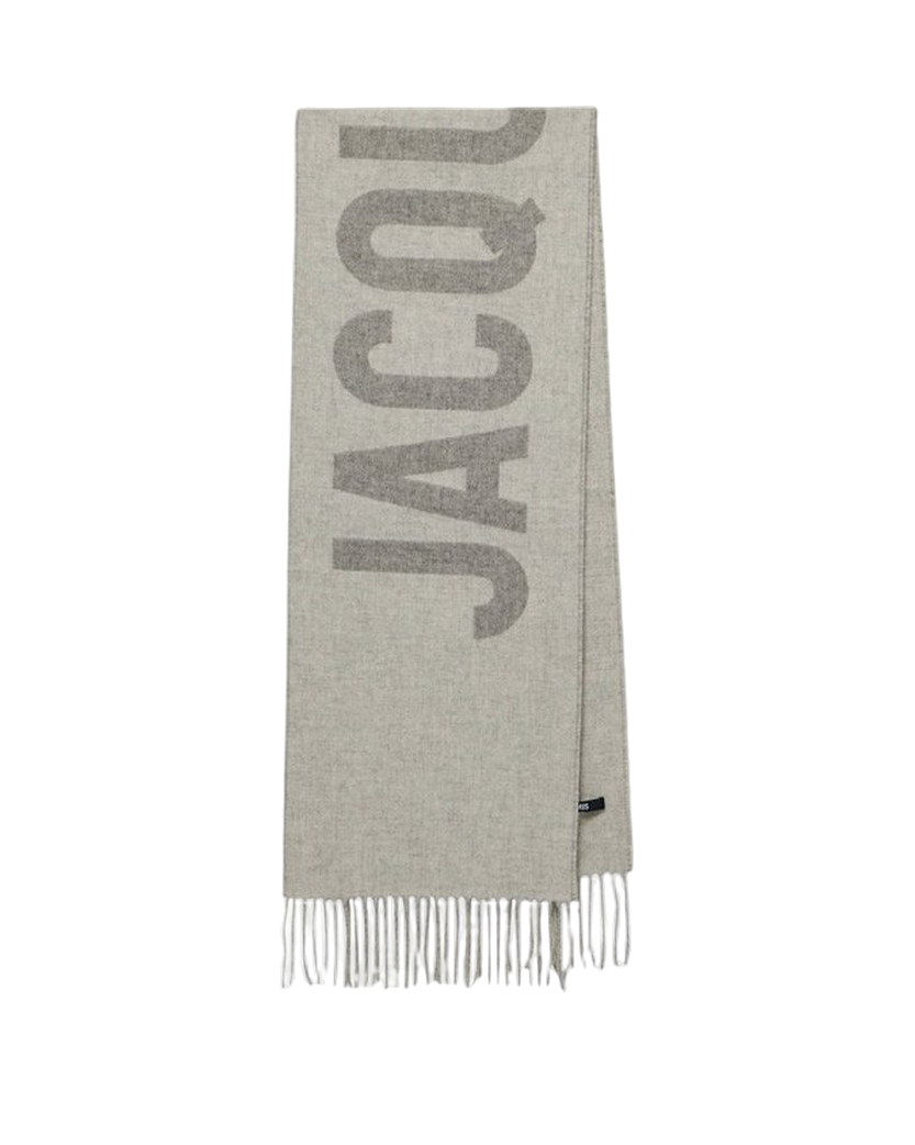 Jacquemus Logo Jacquard Fringed Edge Scarf Grey