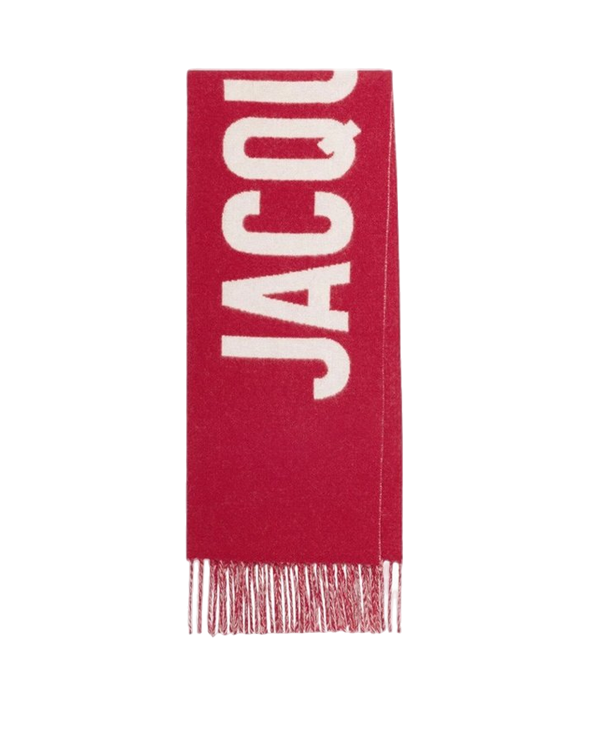 Jacquemus Logo Jacquard Fringed Edge Scarf Red