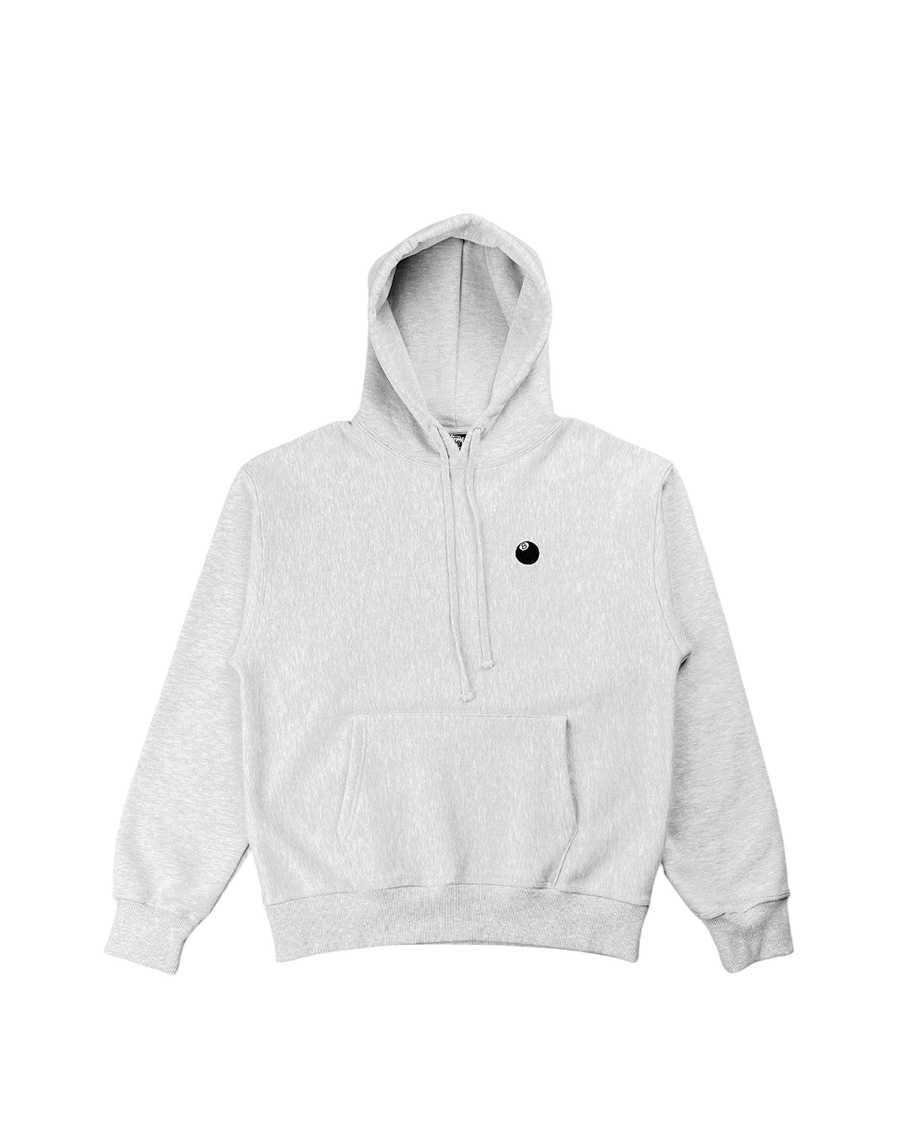 STUSSY 8 BALL EMBROIDERED HOODIE ASH HEATHER