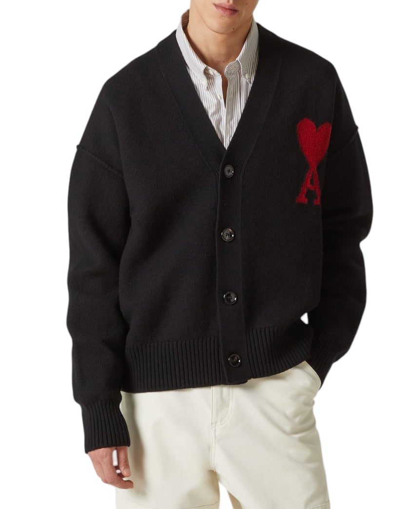 AMI Paris Ami de Coeur Cardigan Black