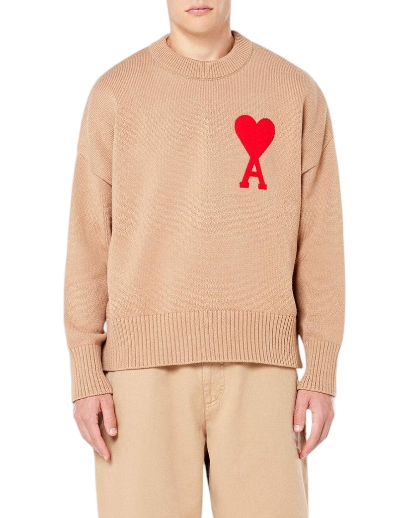 AMI Paris Ami De Coeur Crew-Neck Jumper Khaki