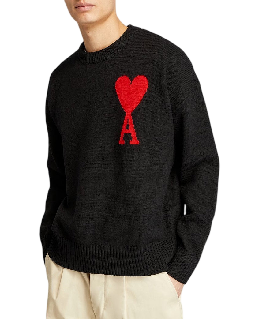 AMI Paris Ami De Coeur Oversize Sweater Black Red Heart