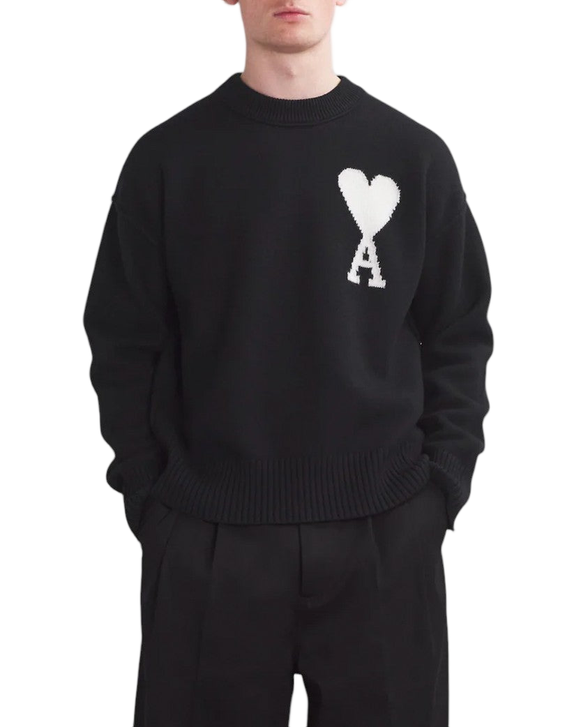 AMI Paris Ami De Coeur Oversize Sweater Black White Heart