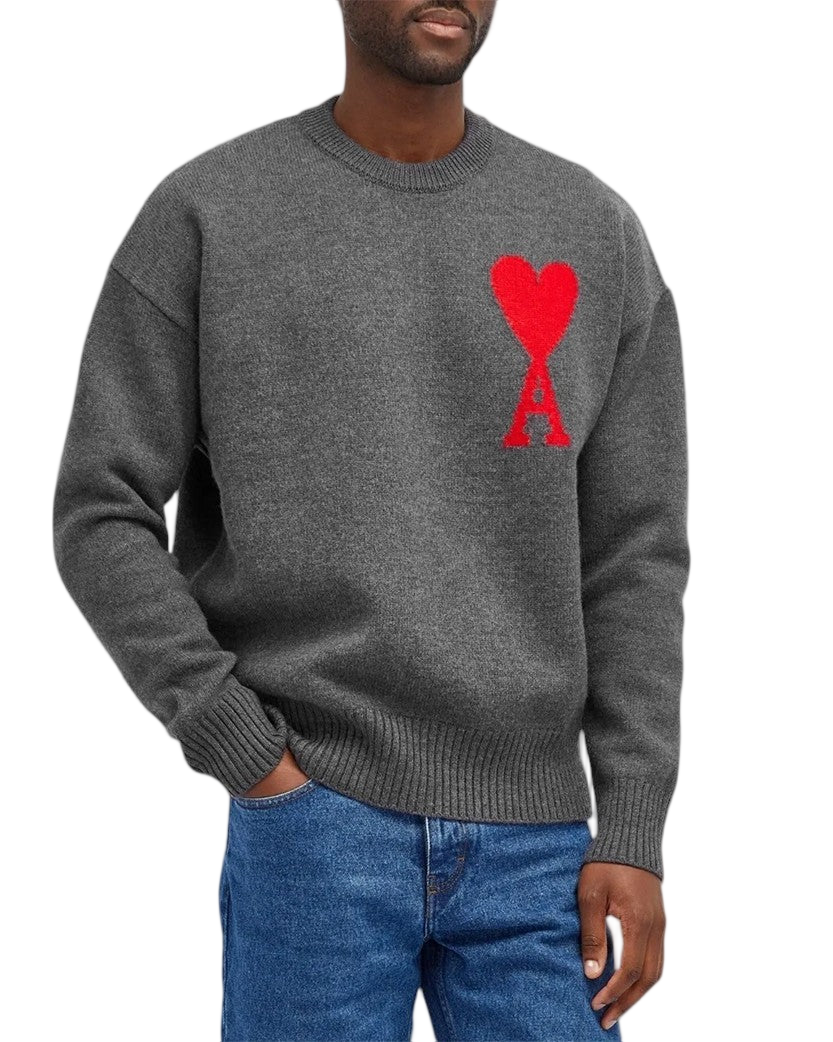 AMI Paris Ami De Coeur Oversize Sweater Grey