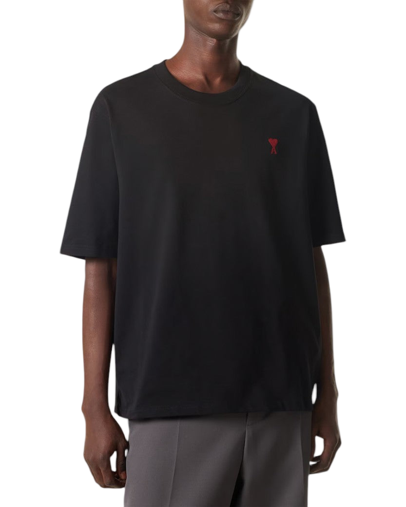 AMI Paris Logo Embroidered Cotton Jersey T-Shirt Black
