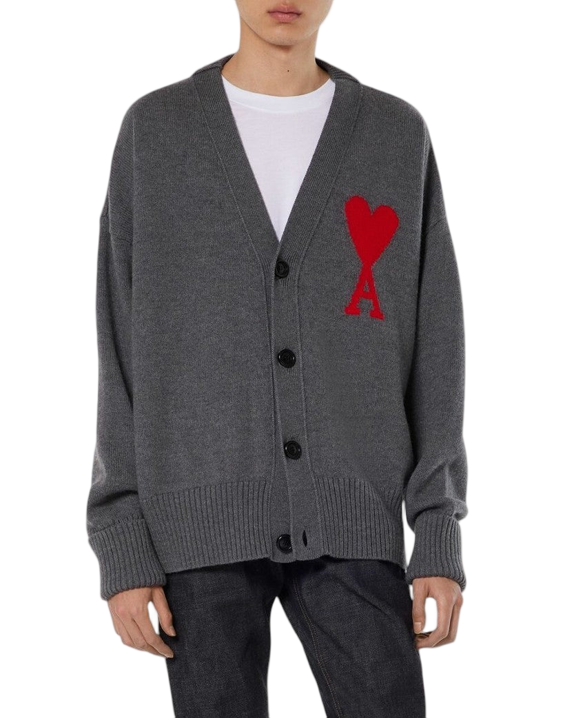 AMI Paris Ami de Coeur Oversize Cardigan Grey